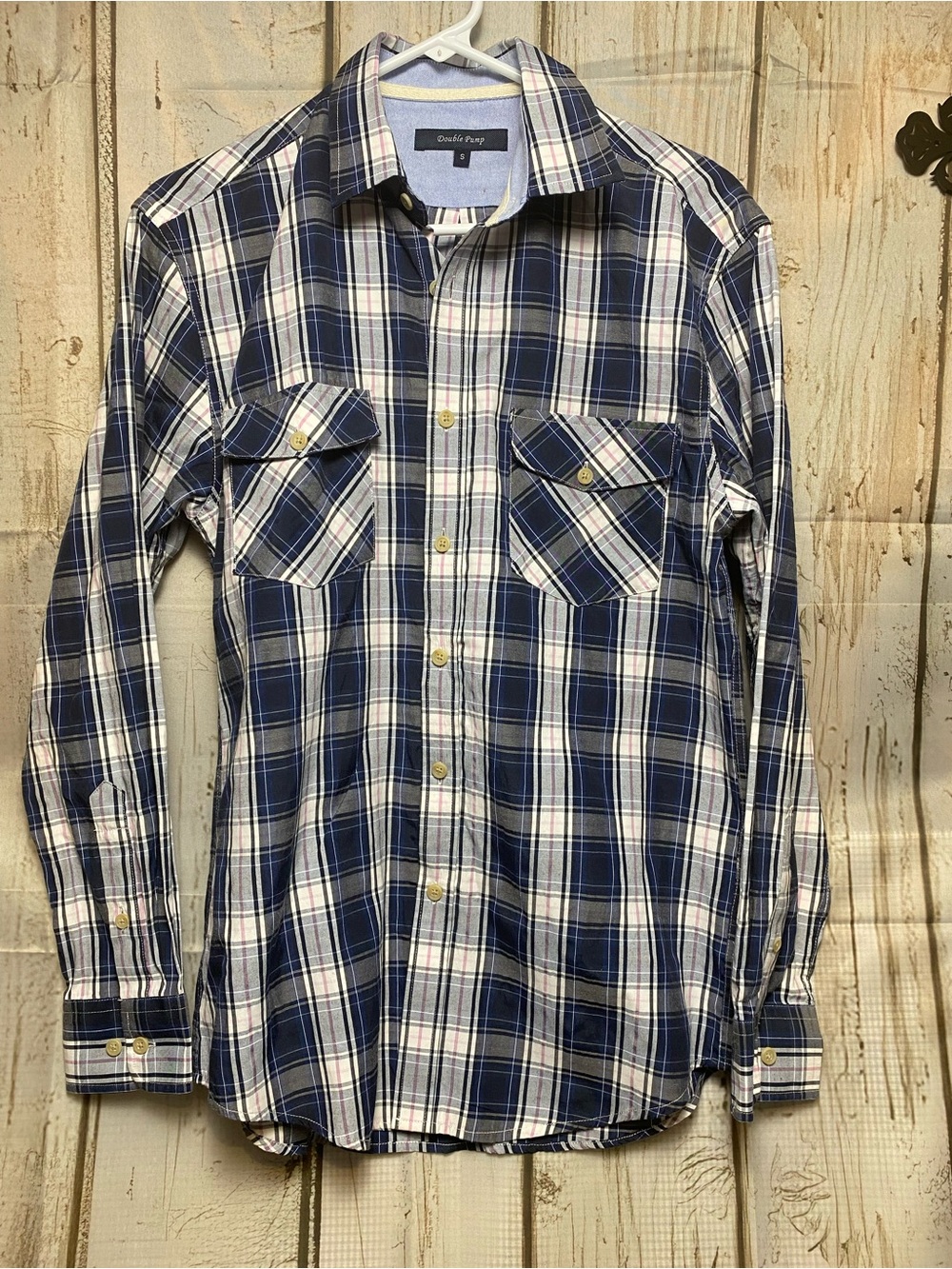 Double Pump Blue Plaid Long-Sleeve Button-Down Western shirt Sz-S
